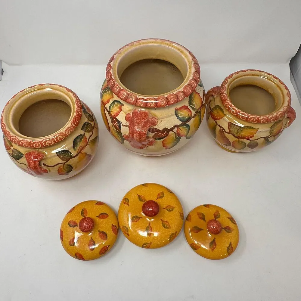 Vintage Williams Sonoma Italian Ceramic Kitchen Canisters Tuscan Pear Set of 3